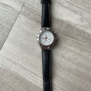Chase-Durer Men's Chronograph Watch with Black Leather Strap and White Dial